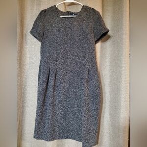GAP Black & White Sheath Marled Tweed shift Puff Capped Sleeve Dress SZ 8